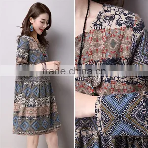 2017 New Design Large Size Fashion Ladies Retro National Wind Style Ladies Dress Cotton Printed Dress thumbnail-6