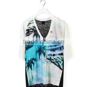 Deep v Neck t Shirt Women's Sublimation t Shirt Burnout Cotton t Shirt thumbnail-1
