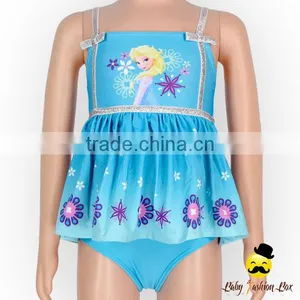 YZA-006 Yiwu Yihong 2017 New Baby Bikini Printed Cartoon Ruffle Dress Harness Kids Girls Swimwear Models thumbnail-2