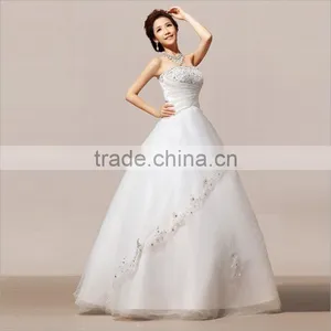 Newest Style Satin And Tulle Appliqued Elegant Ball Gown Simple Wedding Bridal Dress thumbnail-1