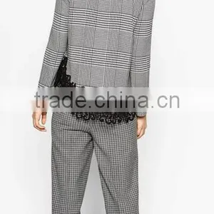 Runwaylover EY2378B Ladies 2017 Fashion Lace Splice Plaid Blouse thumbnail-3