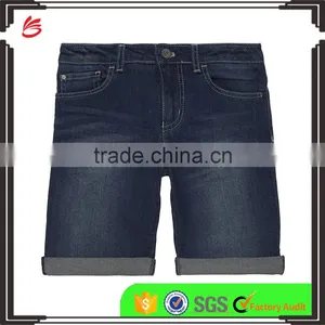 Custom Made Good Quality Dark Blue Higher Washed Denim Shorts thumbnail-1