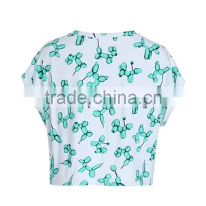 Women's Fashion Cartoon Printing 100% Cotton Loose Short T Shirt Tops thumbnail-3