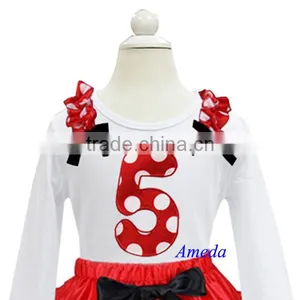 Girls Red White Polka Dots 5th Birthday White Long Sleeves Tee 1-7Y thumbnail-1