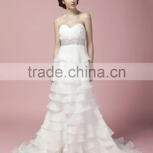 Sheath Sweetheart Neck Ruffle With Beaded Sash Strapless Wedding Dress AS27902 thumbnail-3