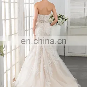 Latest Design White French Lace Fabric Charming Sash Lace Appliqued and Beaded Bridal Wedding Gowns thumbnail-3