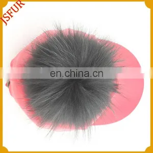 Six Colour Raccoon Fur Pompom Red Leather Dyed Fur Hat thumbnail-3