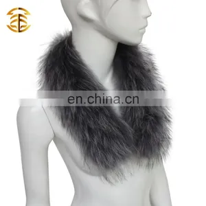 Ladies Genuine Raccoon Denim Jacket Fur Collar for Women thumbnail-1