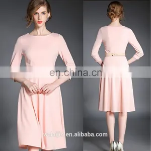 Ladies High Quality Three Quarter Sleeve Solid Knit Dress, Swing Dress Wholesale thumbnail-1