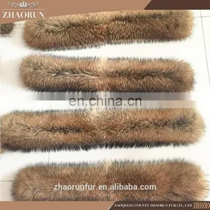 Wholesale Natural Raccoon Fur Collar Real Raccoon Fur Trim For Garment thumbnail-1