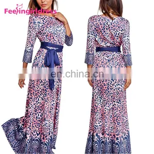 Wholesale India Fashion Printing Floral Leopard Casual Maxi Dress Long Sleeve thumbnail-1