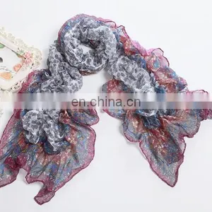 2015 Newest Style Fashion Design Polyester Voile Pleating Shawls(WX025GL) thumbnail-1