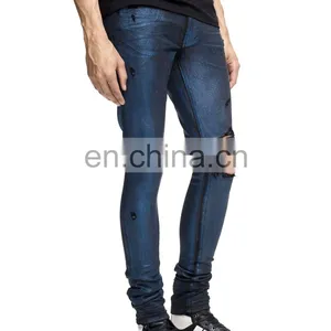 DiZNEW Fashion Purple Wax Denim Mens Ripped Hemp Jeans Men thumbnail-3