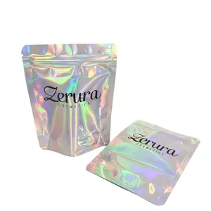 Mylar Stand up Aluminum Foil Holographic Bag With Tear Notch and Zip thumbnail-3