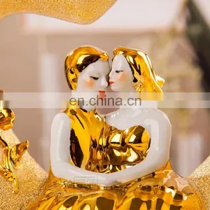 Wedding Celebration Gift Ornaments Gilded Loving Heart Shape 2500ml Empty Ceramic Wine Bottle thumbnail-4