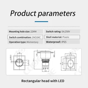 Ip65 16mm Rectangle Head Illumainted 24v 1no1nc Push Button Start Stop Switch Momentary thumbnail-3