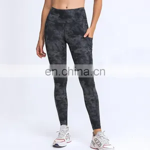NEWEST Tie Dye Camo Printing Fitness Yoga High Waisted Pants Leggings With Side Pockets For Women Active Wear thumbnail-4