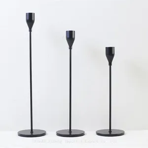 Wholesale Set of 3 Pieces Antique Wedding Rose Gold Black Pillar Tapered Metal Candle Stick Candlestick Holder For Home Decoration thumbnail-1