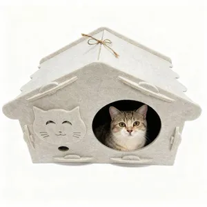 OEM Pet Furniture Felt Cat House With Cute Cat Design, Cozy and Stylish Cat Shelter thumbnail-1