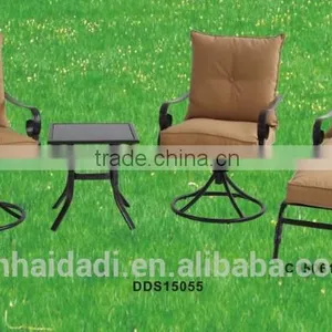 Outdoor Steel Furniture Swivel Rocker Chair With Cushion 3 Pcs Patio Set Dining Set Garden Set thumbnail-1