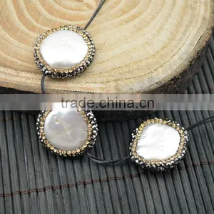 LFD-001B ~ Druzy Round Shape Pearl Pave Rhinestone Connector Spacer Beads Jewelry Finding thumbnail-1