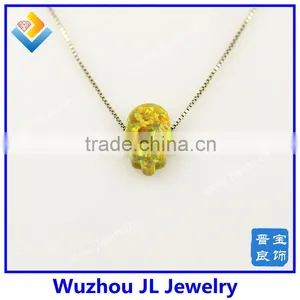Fashion Synthetic Silver 925 Sterling Silver Chain OP46 Yellow Opal Hand Pendant Necklace thumbnail-2