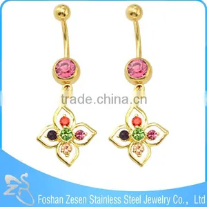Crystals Cross Dangle Belly Ring Golden Body Jewelry Banana Bar Jewelry thumbnail-3