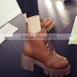 New Style Women Platform High Top Lace up Classy Leather Blue Boots thumbnail-3
