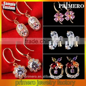 New Arrival Drop Earrings Cubic Zircon 18K Gold Plated Butterfly/Round/Clover Jewelry thumbnail-1