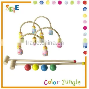 Croquet Kokeshi Style Entertainment Item,Kids Outdoor Sports Wooden Croquet Mallet Balls Set thumbnail-1