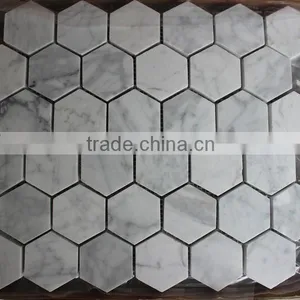 Hexagon Bianco White Carrara Marble Mosaic thumbnail-5
