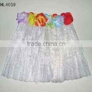 Hawaiian Skirt (White Color & With Flower Around) Hawaiian Costumes thumbnail-1