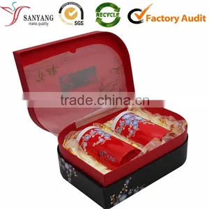Handmade Gift Packaging Box For Tea Tin Tea Box With 2 Small Round Tin Boxes Sets thumbnail-2