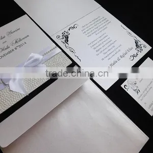 White Metallic Wedding Card With Pearls and Ribbon thumbnail-2