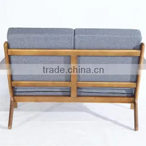 Solid Varnished Wooden Chair Hans Wegner 2 Seat Plank Sofa thumbnail-4