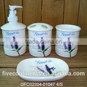 Ceramic Bathroom Set With Lavender Decal thumbnail-1