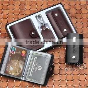 Factory Direct Sale High Quality Gift Leather Card Holder+ Key Bag+Key Chain With Gift Box thumbnail-1