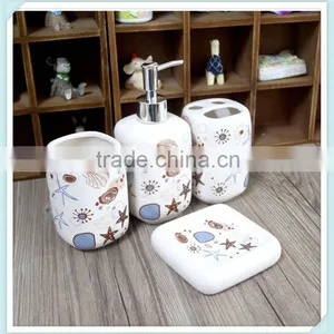 Mediterranean Style Ceramic 4 Pieces of Bathroom Accessories Set With Marine Life Design thumbnail-2