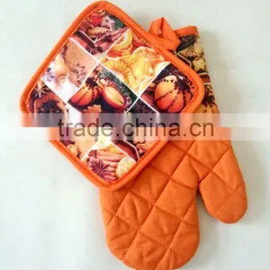 Kitchen Set Orange Color Photo Printing Poly Material (twill) 17*17cm Pot Holder 17*27cm Glove thumbnail-1