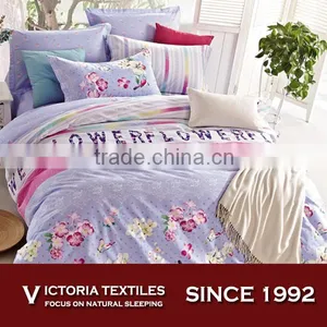 Peach Blossom Printed Lovely 200TC 100% Cotton Screen Purple Duvet Cover Bed Set thumbnail-1