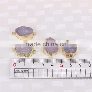 Druzy Agate Connector Beads Gold Plated Edged Natural Color Druzy Geode Agate Connector Gem Stone Quartz Jewelry Charms thumbnail-4