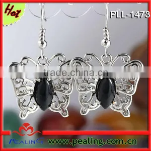 Charm Silver Plated Black Onyx Stone Crystal Dangle Earrings 2013 thumbnail-1
