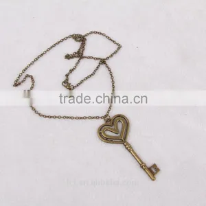 New Arrival Pop Steampunk Key Chain Heart Pendant Bronze Statement Necklace 2015 Yiwu Fashion Jewelry Hot Sale thumbnail-4
