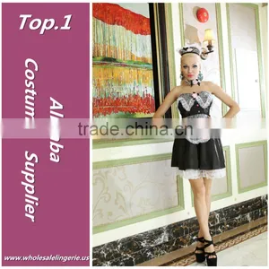 Wholesale New Design Lace Hem Brocade Bra and Apron Dress Costumes French Maid for Woman thumbnail-1