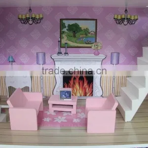 Children Toys New 2016 Design Mother Garden Wooden House Toys Strawberry Pink Double Floor Simulation Dollhouse thumbnail-4