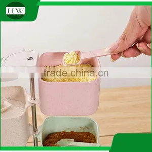 Plastic Square Totate 4 Compartments Seasoning Pot Condiment Container Spice Rack Pots Box Tin Bottle Jar With Spoon thumbnail-2