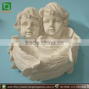 Indoor Decorative White Marble Angel Relief Wall Hanging Sculpture thumbnail-1