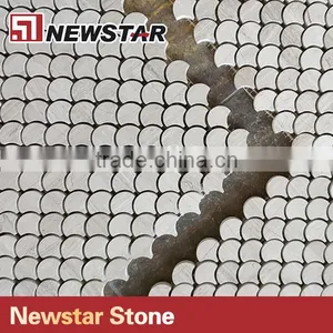 Wooden White Polished Large Fan Shape Fish Scale Marble Tile Mosaics thumbnail-1