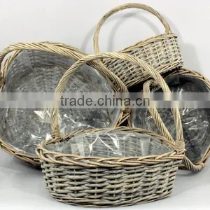 Set of 4 Grey Washed Wicker Heart Shaped Baskets With Handles thumbnail-2
