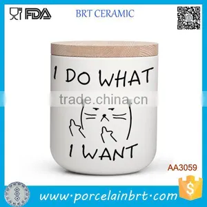 Customized Cute Cat Print With Lid White Ceramic Candle Jar thumbnail-1